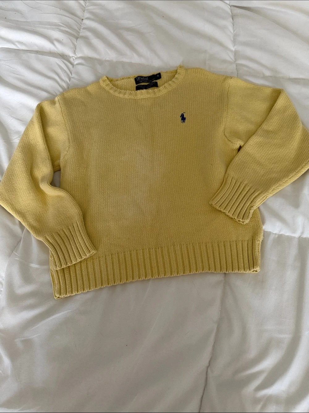 Ralph Lauren Pale Yellow Crewneck Sweater with Navy Pony